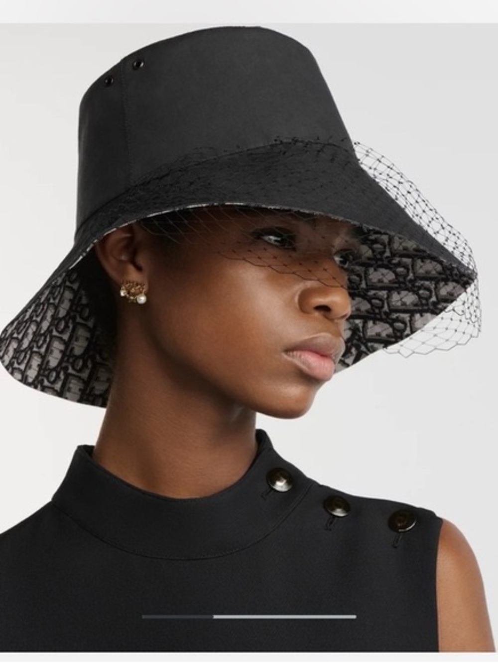 Christian Dior Teddy-D Large Brim Bucket Hat w/ Veil Black